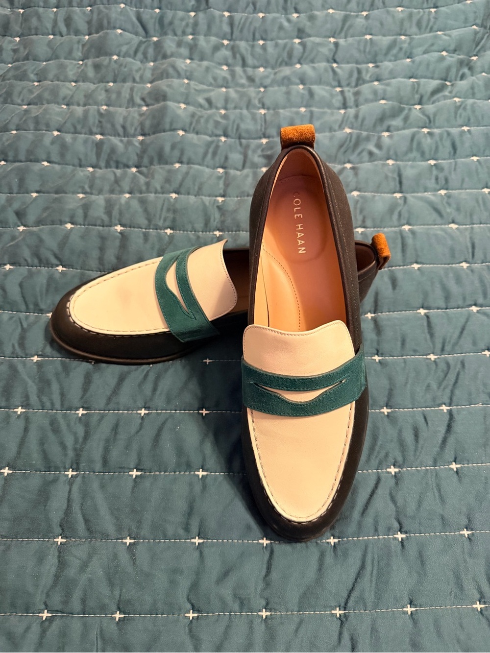 Cole Haan Cream and Teal Men’s Leather Penny Loafers